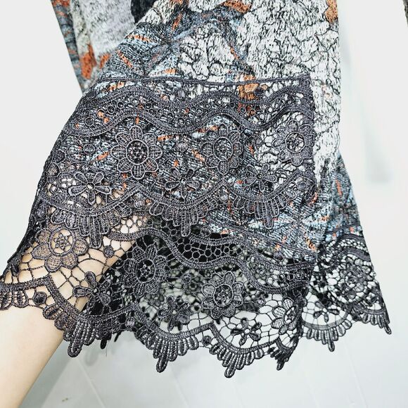 One World Womens Size M Grey Long Sleeve Lightweight Sweater With Lace Trim Fall - Picture 7 of 13